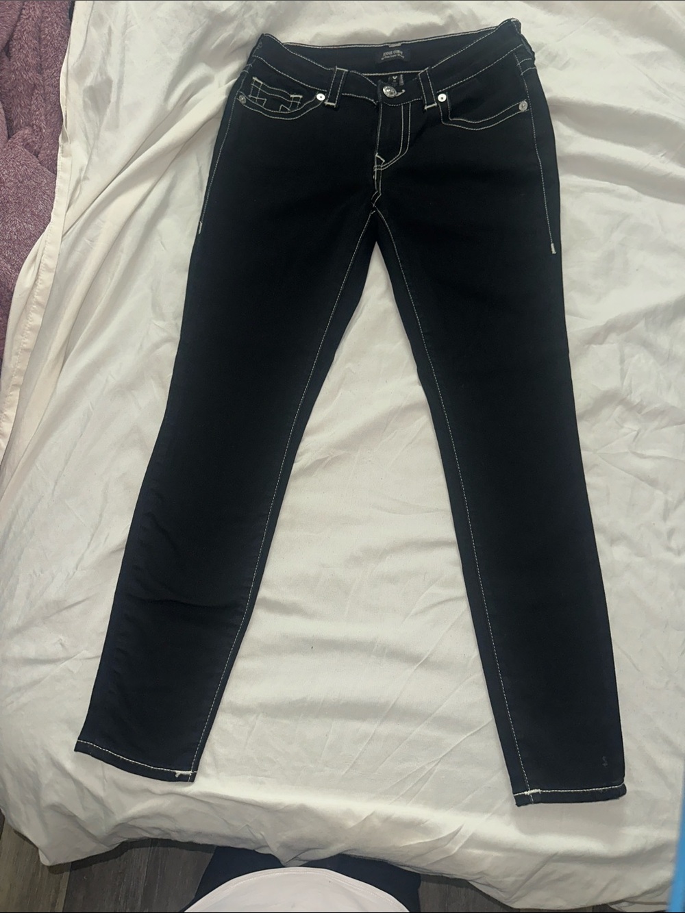 True Religion Women's Black Skinny Jeans with Contrast Stitching